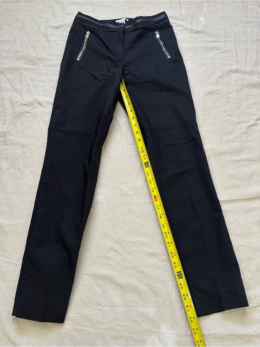 H&M Black Mid-Rise Straight Leg Pants with Faux Leather Trim & Gold Zippers - 4 - Picture 5 of 11